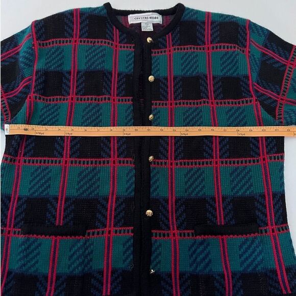 VNTG Crystal-Kobe Black/Green/Blue/Red Plaid, Gold Button, Cardigan- XL - Picture 5 of 7